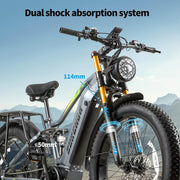 Motor doble 190/95 N.m E-Bike bicicletas eléctricas para hombre y mujer, Ebike con batería de 48V 20Ah hasta 120km, bicicleta eléctrica de 26x4 pulgadas con transmisión de 7 velocidades, pantalla LCD y suspensión completa.
