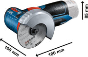 Amoladora angular a batería Bosch Professional 12V System GWS 12V-76 (con 2 baterías de 2,0 Ah, set de 5 discos de corte/desbaste, maletín)