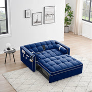 Sofá cama de 2 plazas de terciopelo de 55" con cama extraíble, respaldo ajustable, bolsillos laterales y soporte para teléfono