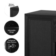 Armario de almacenamiento decorativo de 62 pulgadas, color negro, de mimbre y madera con 12 estantes