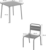 sweeek - Mesa de jardín infantil de metal + 2 sillas gris verdoso Anna. 48x48 cm