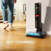 Vileda PureClean S5 Plus, Aspirador y fregasuelos sin cable, Aspirador en seco y húmedo, Limpiador de suelos inteligente sin cable, Autolimpiable, accesorios adicionales (2 rodillos y 2 filtros en total), Negro
