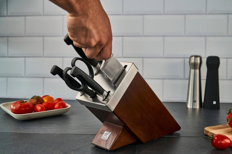 ZWILLING Vier Sterne Bloque de cuchillos autoafilable, hecho en Alemania | 7 piezas, acero inoxidable especial, marrón