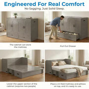 Cama Murphy convertible tamaño queen Mjkone con colchón, carga USB y cajones de almacenamiento