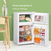 COMFEE' RCT87WH2(E) Frigorífico Congelador Bajo Encimera, Mini Frigorífico con Congelador 87L con Iluminación, Estantes Extraíbles, Termostatos Ajustables, Puertas Reversibles, Blanco [Clase Energética E]