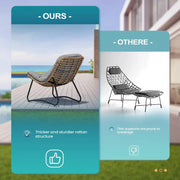 Sillas Papasan para exterior con cojín, sillas de patio acogedoras de ratán PE con mesa auxiliar
