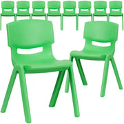 Paquete de 10 sillas escolares apilables de plástico de Flash Furniture con altura de asiento de 13.25 pulgadas