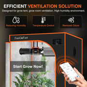 Ventilador de conducto FanGoFast de 100 mm controlado por APP con controlador de temperatura y humedad, motor EC, ventilador de extracción de 3000 RPM para refuerzo, tiendas de cultivo, ventilación y extractor de aire