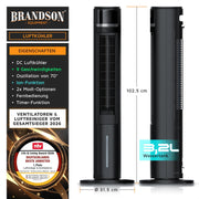 Brandson – enfriador de aire portátil con refrigeración por agua y diseño ECO - Motor CC muy silencioso - 60% de ahorro energético - Ganador en ventiladores y enfriadores de aire 2026 - Ventilador de torre – Oscilación – Función de iones