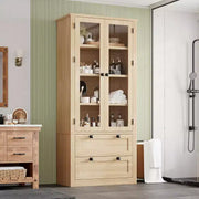 Alacena de cocina estilo granja con puertas de vidrio, armario de almacenamiento de 72 pulgadas con cajones y estantes ajustables para comedor, baño y sala de estar