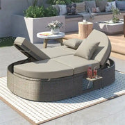 Cama de exterior para patio, diván para 2 personas con cojines y almohadas