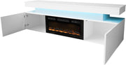 Mueble de TV Mirjan24 Serkuzo EF 2D con chimenea eléctrica, práctico mueble para televisión, soporte de TV con apertura sin tiradores, llama LED realista (negro/negro de alto brillo)