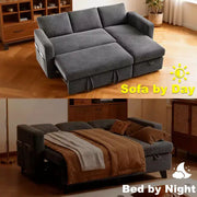 Sofá cama seccional Dyonery de 81", sofá cama en forma de L con chaise longue de almacenamiento reversible, USB, respaldo reclinable
