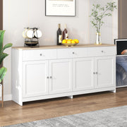 Aparador Ymkua, buffet, cómoda para salón y comedor, armario de almacenamiento con 4 puertas y 3 cajones, mueble de salón moderno, 160x37x75 cm, madera y blanco