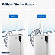 De'Longhi Pinguino PAC EM82, aire acondicionado portátil para habitaciones de hasta 80 m³, 9.400 BTU, 2,4 kW, 63 dB, función de deshumidificación, clase energética A, temporizador 24 h, blanco