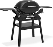 Barbacoa de gas Weber Q 2200N con mesas laterales y soporte compacto/parrilla para terrazas y balcones con quemadores de alto rendimiento, rejillas de hierro fundido vitrificado y encendido electrónico, negro medianoche