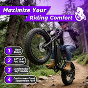 Bicicleta eléctrica DEEPOWER para adultos, batería extraíble de 48V/52V 20Ah, autonomía de hasta 60-110 km, neumáticos gruesos de 20 pulgadas, frenos de disco hidráulicos, Shimano de 7 velocidades, todoterreno