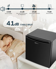 Mini refrigerador Upstreman de 46L con congelador, termostato ajustable, ahorro de energía, silencioso, refrigerador superior con puerta reversible, minibar para dormitorio, oficina, hotel, negro brillante-FR17