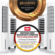 Brandson - Enfriador de aire por agua 5 en 1 - Enfriador evaporativo, humidificador, ventilador y purificador de aire, aire acondicionado portátil sin tubo de escape - Galardonado 2025 - silencioso - depósito de agua de 5 L