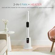 Shark TurboBlade Cool + Heat – Ventilador de torre sin aspas y calefactor 2 en 1 para uso interior personalizable durante todo el año, dormitorio, sala de estar y oficina | Enfriamiento potente + calentamiento rápido de habitaciones, blanco, TH205CO