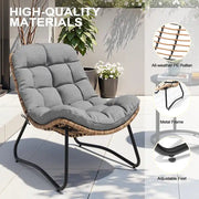 Sillas Papasan para exterior con cojín, sillas de patio acogedoras de ratán PE con mesa auxiliar