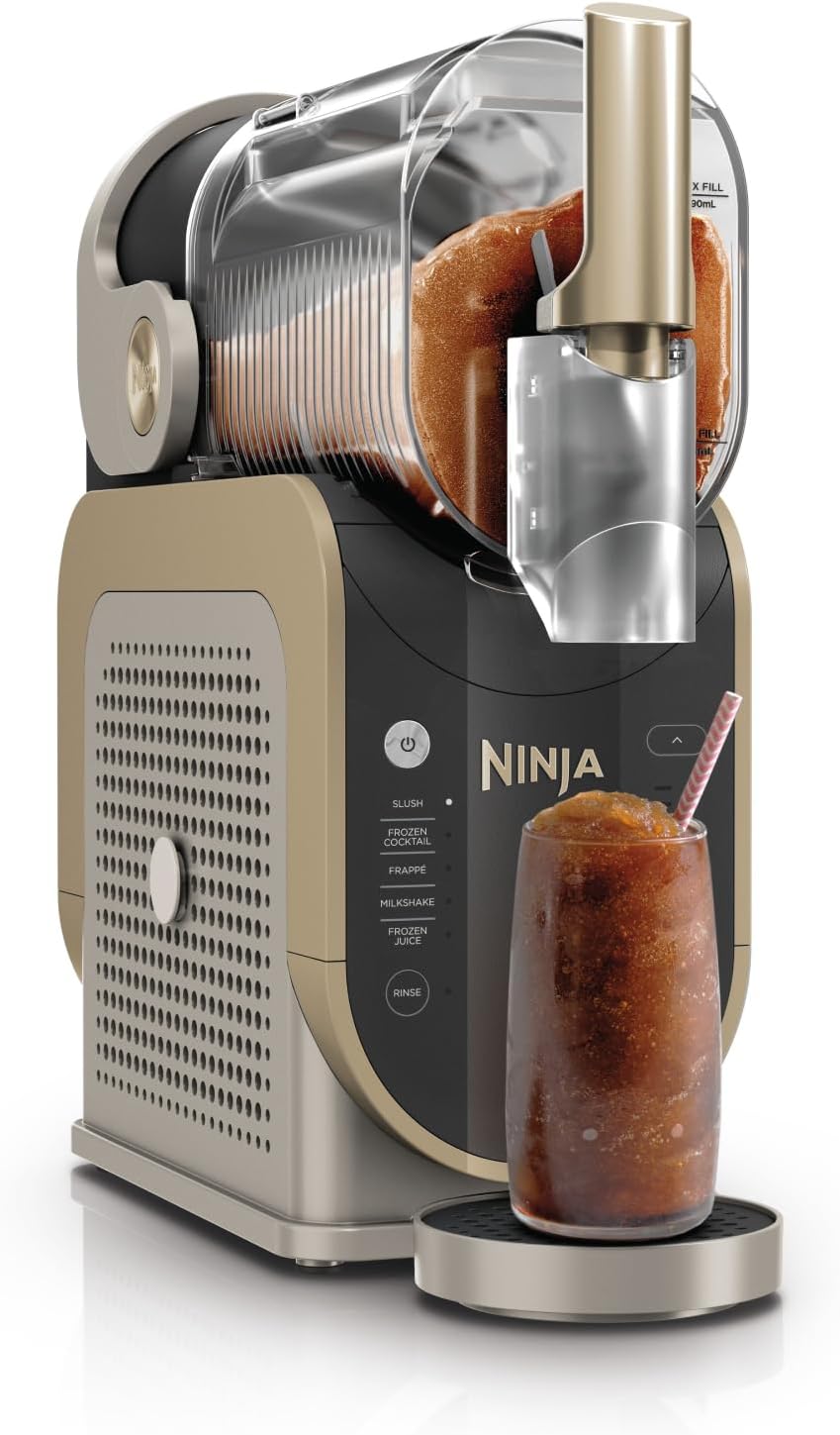 Máquina Ninja SLUSHi para granizados, cócteles helados, frappés, batidos y zumos congelados, sin hielo ni esfuerzo de preparación, tecnología WhisperChill, capacidad de 1,9 L, Stone Gold, FS301EUSTGD