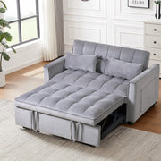 Sofá cama extraíble moderno, sofá cama 3 en 1 con respaldo ajustable, sofá biplaza de terciopelo, almohadas y bolsillos laterales