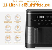 Freidora de aire de 11L, 2 compartimentos, freidora sin aceite 10 en 1 con pantalla táctil digital, ajustable de 30°C a 200°C, 90% menos de grasa, fácil limpieza