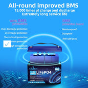 Batería LiFePO4 de 12V 100Ah, batería de litio con BMS de 100A y 15000 ciclos profundos, potencia máxima de 1280W, para autocaravanas, sistemas solares, embarcaciones, hogar y camping (2 unidades de 12.8V 100Ah)