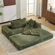 Sofá cama convertible de pana, 2 plazas, color gris oscuro / gris / verde / azul marino