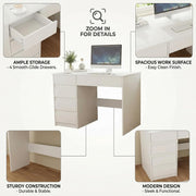 Escritorio VOWNER con 5 cajones, escritorio para computadora con almacenamiento, mesa de PC para habitación juvenil o dormitorio | Mesa de trabajo, 110x50x75 cm (blanco)