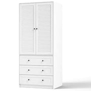 Armario ropero COZONY con 3 cajones y 2 puertas, clóset de madera moderno para dormitorio, armario de pie resistente de color blanco