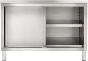 Armario de trabajo con puertas correderas, mesa de trabajo de acero inoxidable, armario de mesa de trabajo para cocina, armario de acero inoxidable independiente, mesa de acero inoxidable para cocina, restaurante, garaje, 120 x 50 x 86 cm