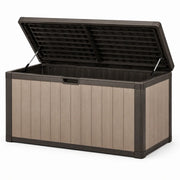 Caja de jardín de plástico con aspecto de madera, 120 cm x 45 cm x 60 cm, marrón