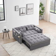 Sofá cama de 2 plazas de terciopelo de 55" con cama extraíble, respaldo ajustable, bolsillos laterales y soporte para teléfono