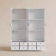 Gabinete de almacenamiento de cocina blanco Hitow: vitrina de 63'' de ancho con puerta de vidrio + iluminación LED RGB + organizador de cajones, buffet espacioso para el hogar