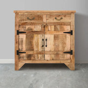 Consola de gabinete de 39 pulgadas estilo granja artesanal con 2 cajones de madera de mango y almacenamiento de 2 puertas, marrón rústico