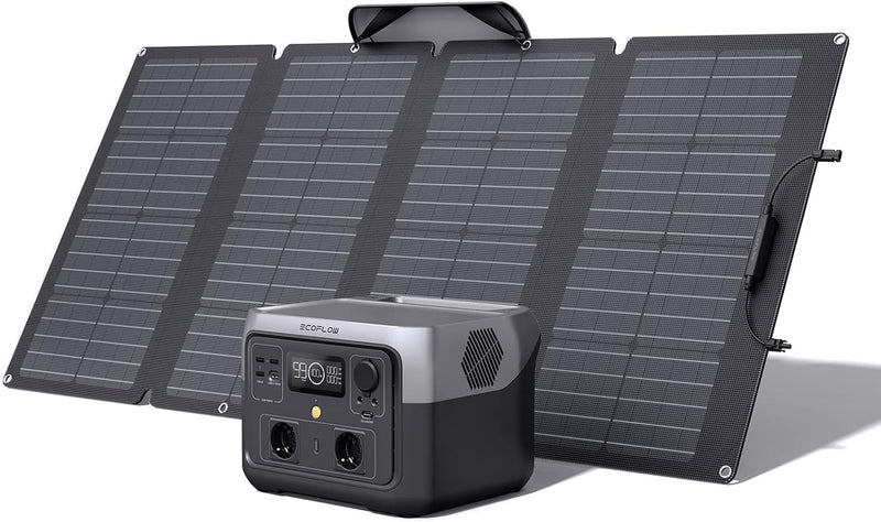 ECOFLOW Estación de energía portátil RIVER 2 MAX con panel solar portátil de 160 W, salida de 1000 W con X-Boost, generador solar para exteriores, caravanas, hogar y balcón