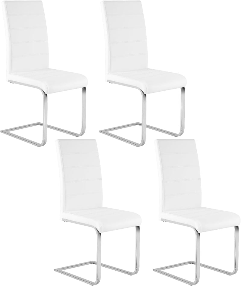 WOLTU Juego de 4 sillas de comedor, silla cantilever, silla voladiza, silla de cocina, silla tapizada, con respaldo alto, piel sintética, para comedor, mesa de comedor, cocina, sala de estar, oficina, blanco, BH378ws-4