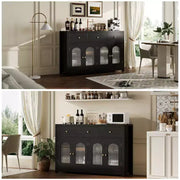 Aparador de comedor estrecho de 55 pulgadas con 3 cajones y 4 puertas para cocina, comedor y sala de estar
