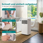 Aire acondicionado portátil SereneLife blanco 9000 BTU 2,64 kW para 28 m² – Aire acondicionado con tubo de escape, 3 en 1 con deshumidificador y ventilador, silencioso 54 dB, incluye kit de ventana y control remoto