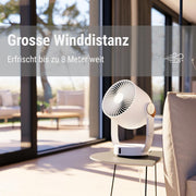 Circulador de aire 3D Stadler Form Leo, ventilador con función de oscilación horizontal y vertical, gran alcance de hasta 8 m, con mando a distancia, blanco