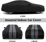Asasytal Funda de coche para interiores, para sedán/berlina, funda protectora transpirable de terciopelo elástico, para garaje/exposición de coches, 4,9~5,25 m, gris a rayas + negro