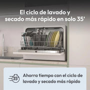 Candy CP 6E51LW Lavavajillas pequeño y compacto, 6 servicios, digital, 51 dBA, 5 ciclos, media carga, inicio diferido 3-6-9 horas, indicador de sal y abrillantador, indicador de fin de ciclo, blanco
