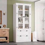 Alacena de cocina estilo granja con puertas de vidrio, armario de almacenamiento de 72 pulgadas con cajones y estantes ajustables para comedor, baño y sala de estar