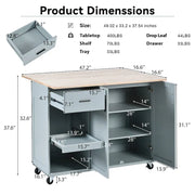Isla de cocina con encimera plegable, carrito de almacenamiento para cocina con estante extraíble, toallero y cajón, ruedas giratorias