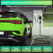 AWESAFE Cargador de Coche Eléctrico 7kW, 32A Tipo 2 - Enchufe CEE P17 Portátil EV Cargador Estación de Carga Móvil/Wallbox Ajustable 6-32A | 7,4kW | 8 Metros