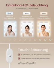 Colección VASAGLE Kailyn - Tocador con espejo e iluminación LED, mesa de maquillaje con 9 bombillas, 8 cajones, 3 estantes, 3 colores de luz, recto o en forma de L, blanco nube RDT140WB01