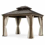 Pabellón de madera con techo de acero marrón beige 350 cm x 300 cm