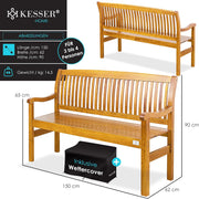 KESSER® Banco de jardín de madera, resistente a la intemperie | Para 3 a 4 personas | Banco de parque de madera maciza | Banco con capacidad de carga de 320 kg, 150 cm | Banco para balcón, terraza y jardín, incl. funda, marrón claro